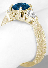 Unique London Blue Topaz Three Stone Rings in 14k Gold