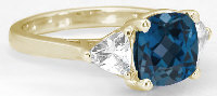 Checkerboard Cushion London Blue Topaz Engagement Ring in 14k Yellow Gold