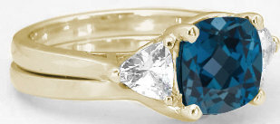 London Blue Topaz Engagement Ring in 14k Yellow Gold with Matching Contoured Band