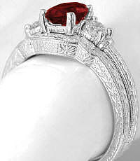 Past Present Future Garnet and Round Diamond Engagement Ring with Engraving