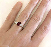 Three Stone Oval Garnet and Diamond Ring in White Gold