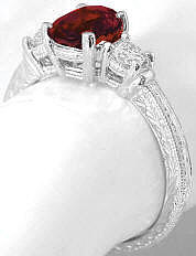 Round Garnet and Round Diamond Ring in 14k White Gold