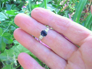 Classic Natural Cushion Blue Sapphire and Princess White Sapphire Three Stone Ring in 14k white gold