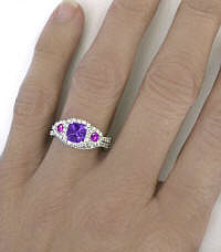 Amethyst and Pink Sapphire Wedding Set in 14k white gold