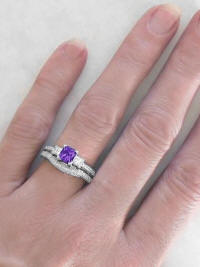 Vintage Amethyst Engagement Ring and Wedding Band in 14k white gold