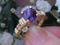 Round Amethyst Engagement Ring in solid 14k yellow gold for sale