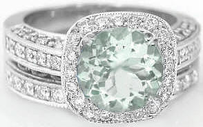 Antique Green Amethyst Diamond Engagement Ring and Matching Wedding Band