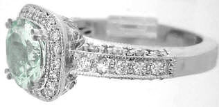 Round Prasiolite Diamond Ring in 14k white gold