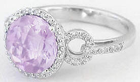 Diamond Halo Ring with Round Pink Amethyst in 14k white gold
