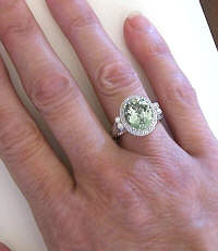 Prasiolite Engagement Ring with Engraving and Vintage Details