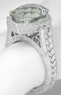 Antique Prasiolite Wedidng Rings in 14k white gold