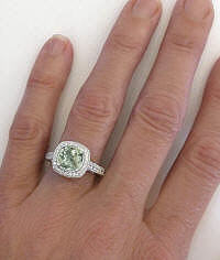 Halo (green amethyst) prasiolite band ring in 14k gold