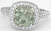 Green Amethyst Cushion Diamond Halo Ring