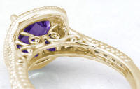 Vintage Amethyst Diamond Halo Wedding Ring in 14k with Filigree Detail