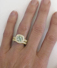 Prasiolite Diamond Halo Ring in 14k on the finger