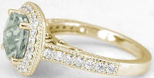Prasiolite Diamond Halo Ring in 14k Gold in 14k yellow gold