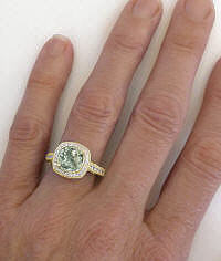 Prasiolite Diamond Halo Rings in 14k Yellow Gold