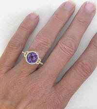 8mm Round Checkerboard Amethyst Diamond Halo Ring in 14k