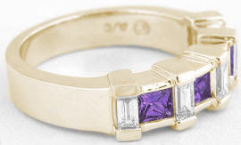 Amethyst Diamond Wedding Band in 14k Yellow Gold