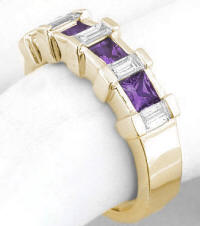 Princess cut amethyst band ring in 14k yellow gold