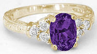 Amethyst and Diamond Rings in 14k yellow gold with engraving