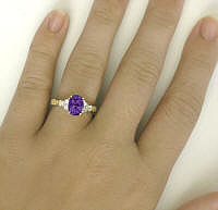 Oval Amethyst and Diamond Ring in 14k in 14k yellow gold