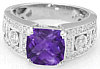 Cushion Cut 8mm Amethyst and Diamond Wide Band Engagement Ring