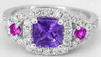 Princess Cut Amethyst Sapphire Engagement Rings in 14k white gold