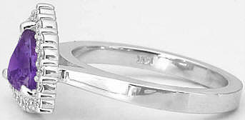 Trillion Amethyst and Diamond Halo Ring in 14k white gold