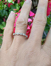 Petite stackable 3/4 eternity style diamond band with marquise and square cut stations in 14k white gold for sale