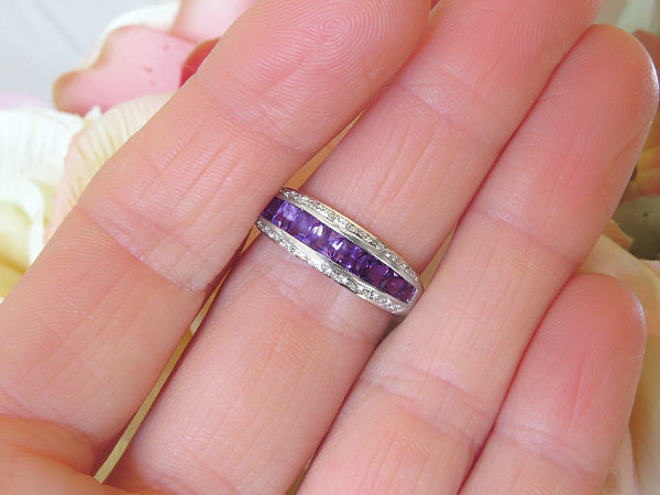 Details about  / Diamond /& Amethyst Ring Set In Yellow Gold Plated Silver Birthstone DSL-LR6424AM