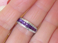 Princess Cut Amethyst and Diamond Anniversary Band Ring in 14k white gold for sale