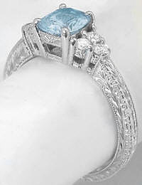 Antique Style Aquamarine Rings in 14k white gold