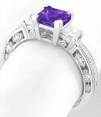 Vintage Style Princess Cut Amethyst and Diamond Ring in 14k white gold