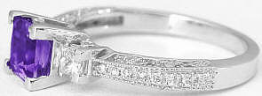 Princess Cut Amethyst and Diamond Ring in 14k white gold