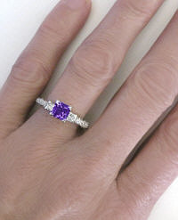 1.26 ctw Princess Cut Amethyst and Diamond Ring in 14k white gold