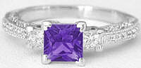 Antique Style Princess Cut Amethyst Rings in 14k white gold
