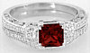 Antique Style 1.61 ctw Princess Cut Garnet and Diamond Engagement Ring in 14k gold
