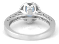 Halo round aquamarine band ring in 14k white gold