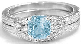 Aquamarine and Diamond Engagement Ring in 14k white gold