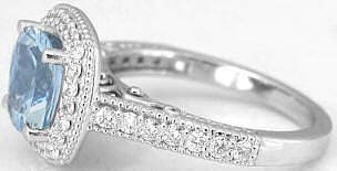 Aquamarine and Diamond Engagement Ring in 14k white gold