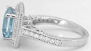 8mm Princess Aquamarine and Diamond Halo Ring in 14k white gold
