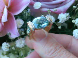 One of a Kind Unique Aquamarine and Diamond Ring in 18k yellow gold