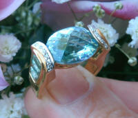 Unique Custom Aquamarine and Diamond Ring in 18k yellow gold