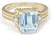 Emerald Cut Aquamarine and Diamond Ring in Yellow Gold