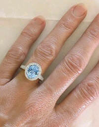 Aquamarine Diamond Halo Engagement Rings in 14k yellow gold