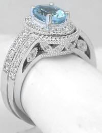 Aquamarine Engagement Ring and Matching Band in 14k white gold