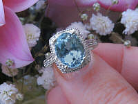 Large Natural Aquamarine and Real Diamond Engagement Ring in solid 18k white gold for sale