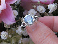 Natural Round Aquamarine Engagement Ring with Real Diamond Halo in 14k white gold for sale