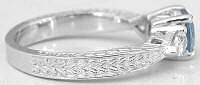 Engraving and Vintage Detail on Aquamarine Ring in 14k white gold